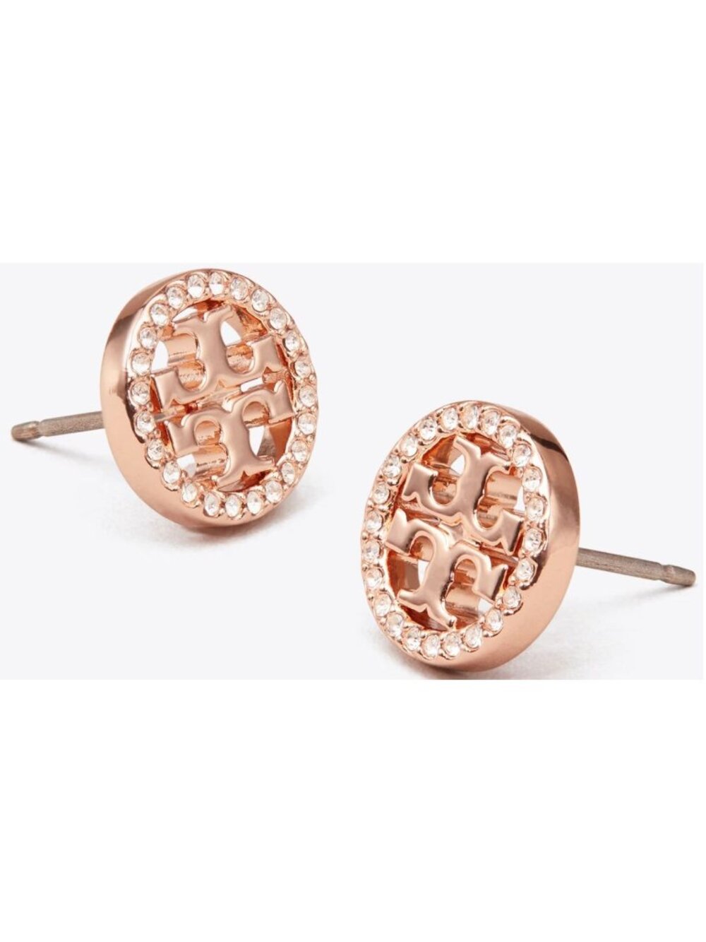 Tory Burch Rose Gold Miller Pave Logo Studs